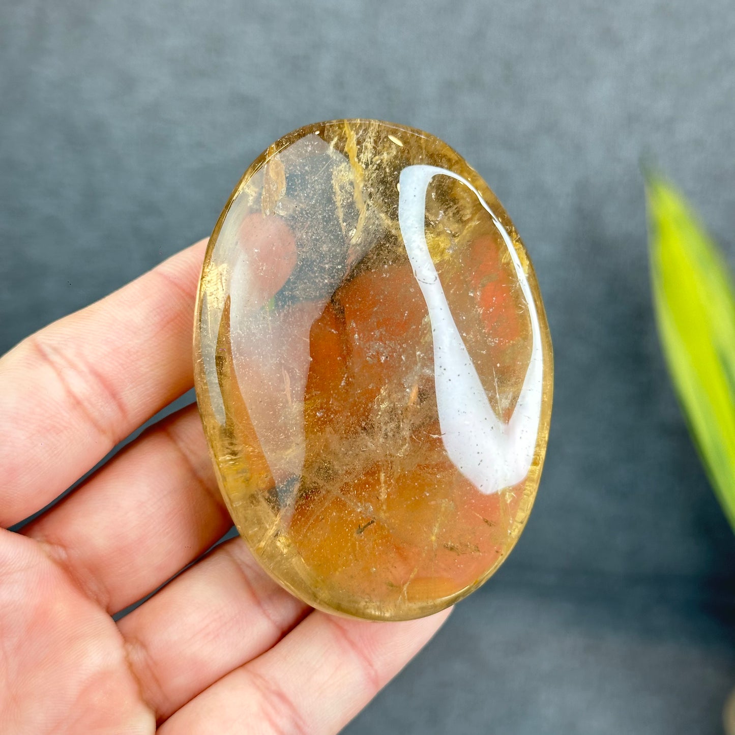 Natural Clear Smokey Quartz VIP Palm Stone