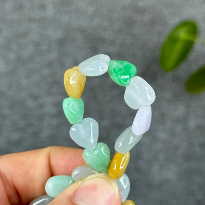 Natural Heart Translucent Multi-Coloyr Jadeite Jade Bracelet Size 10-10.5 mm