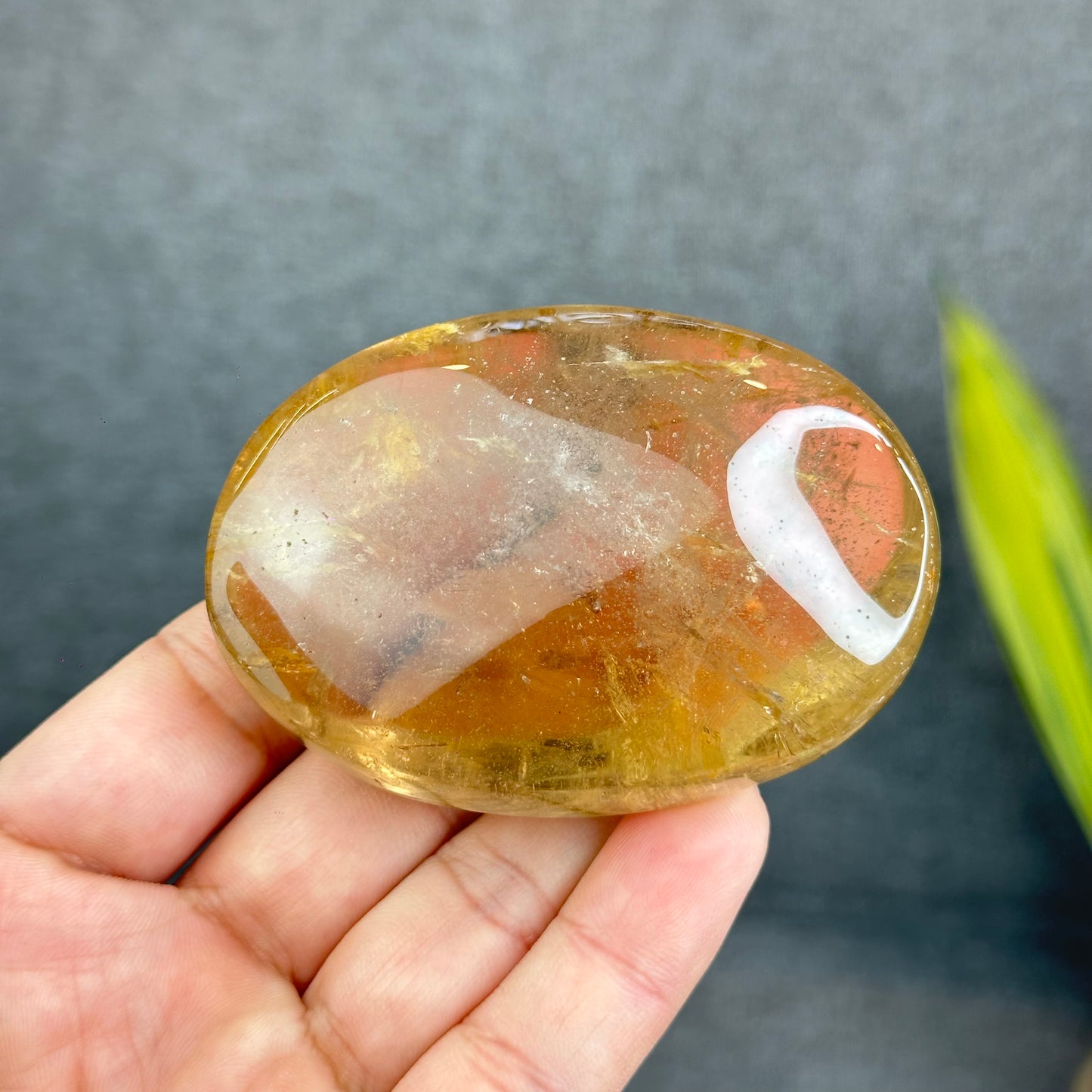 Natural Clear Smokey Quartz VIP Palm Stone