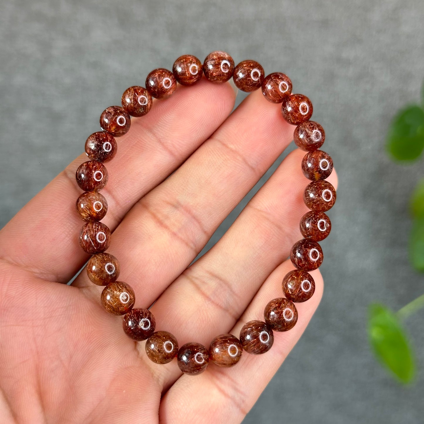 Natural Brown Rutilated Quartz Bracelet Size 7.5 mm