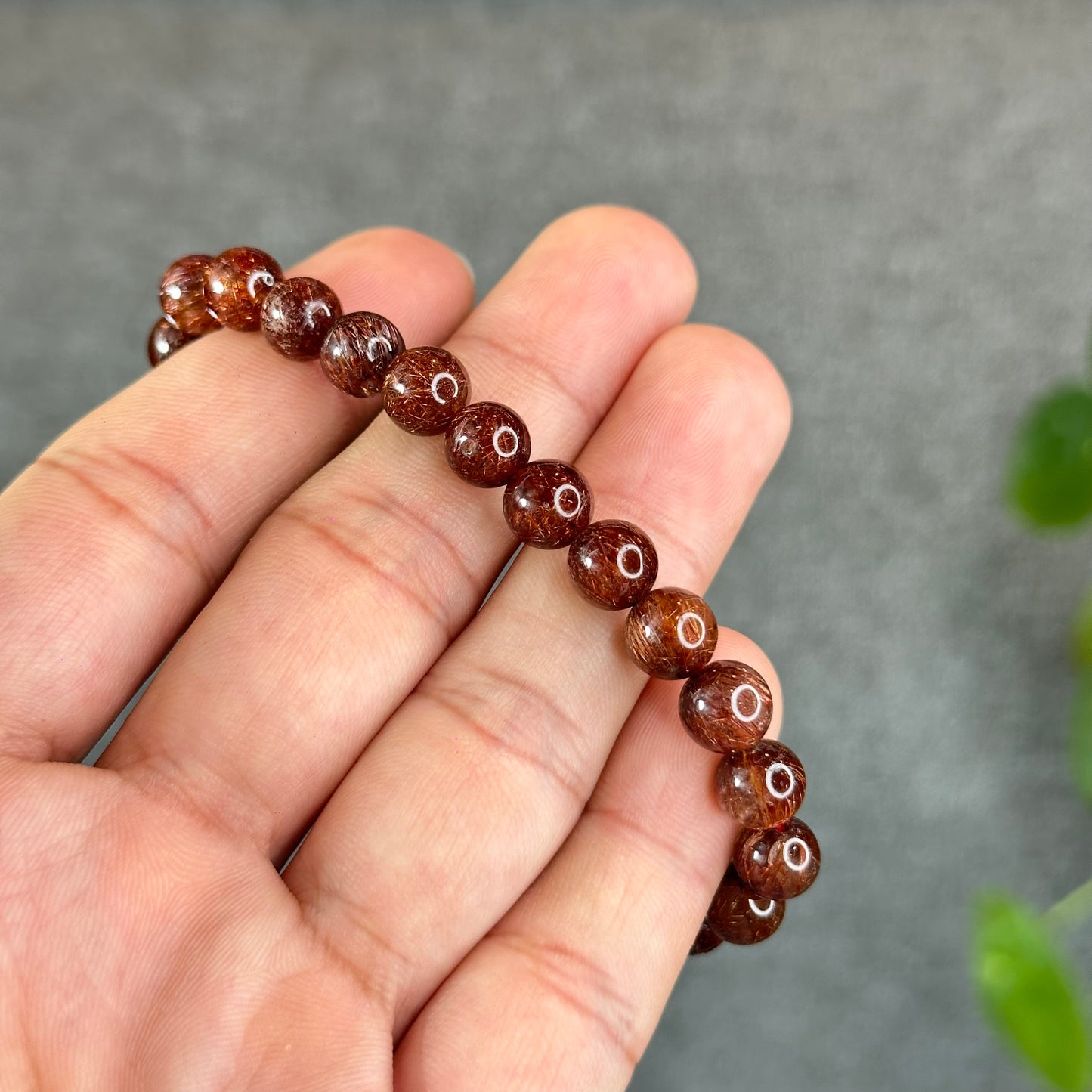 Natural Brown Rutilated Quartz Bracelet Size 7.5 mm