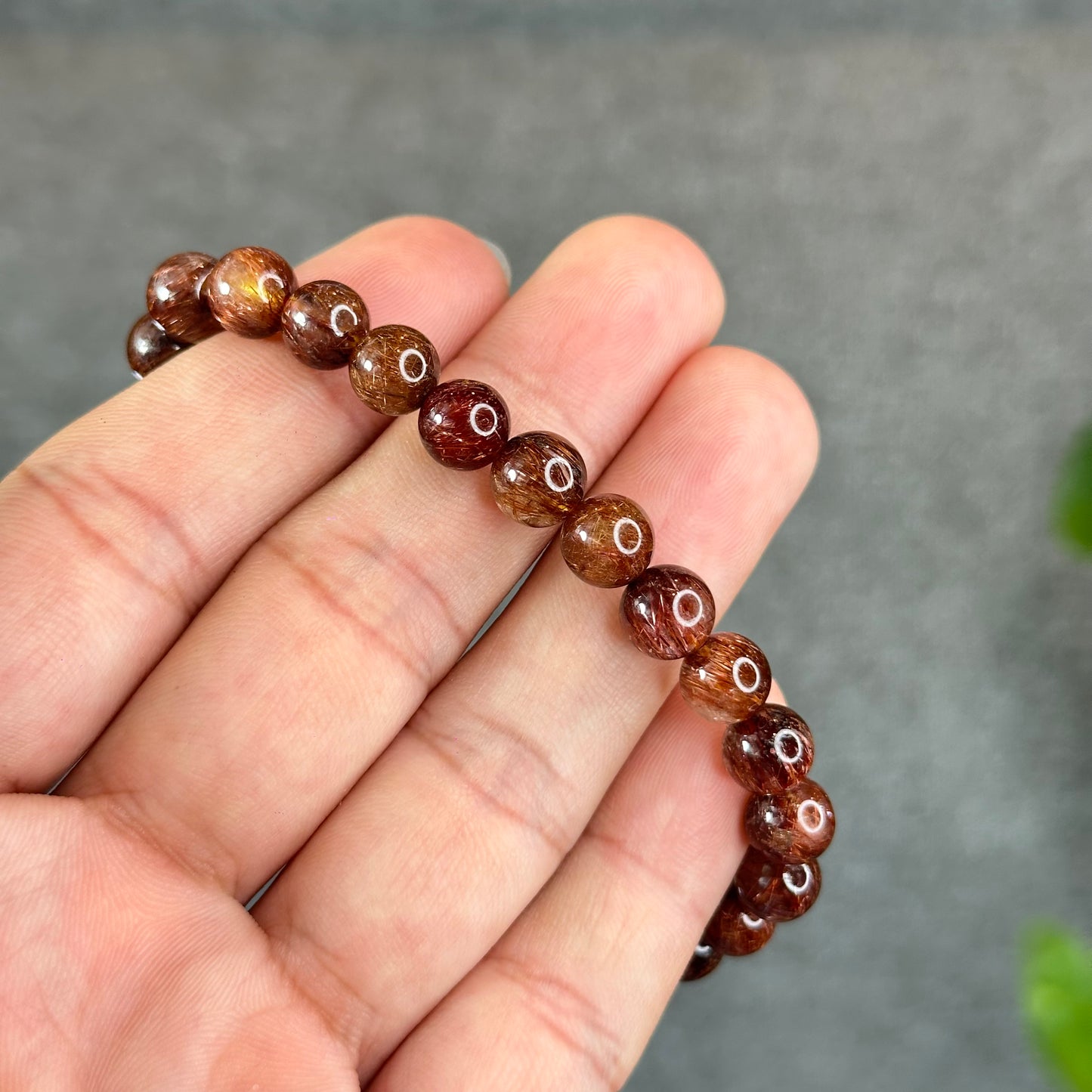 Natural Brown Rutilated Quartz Bracelet Size 7.5 mm
