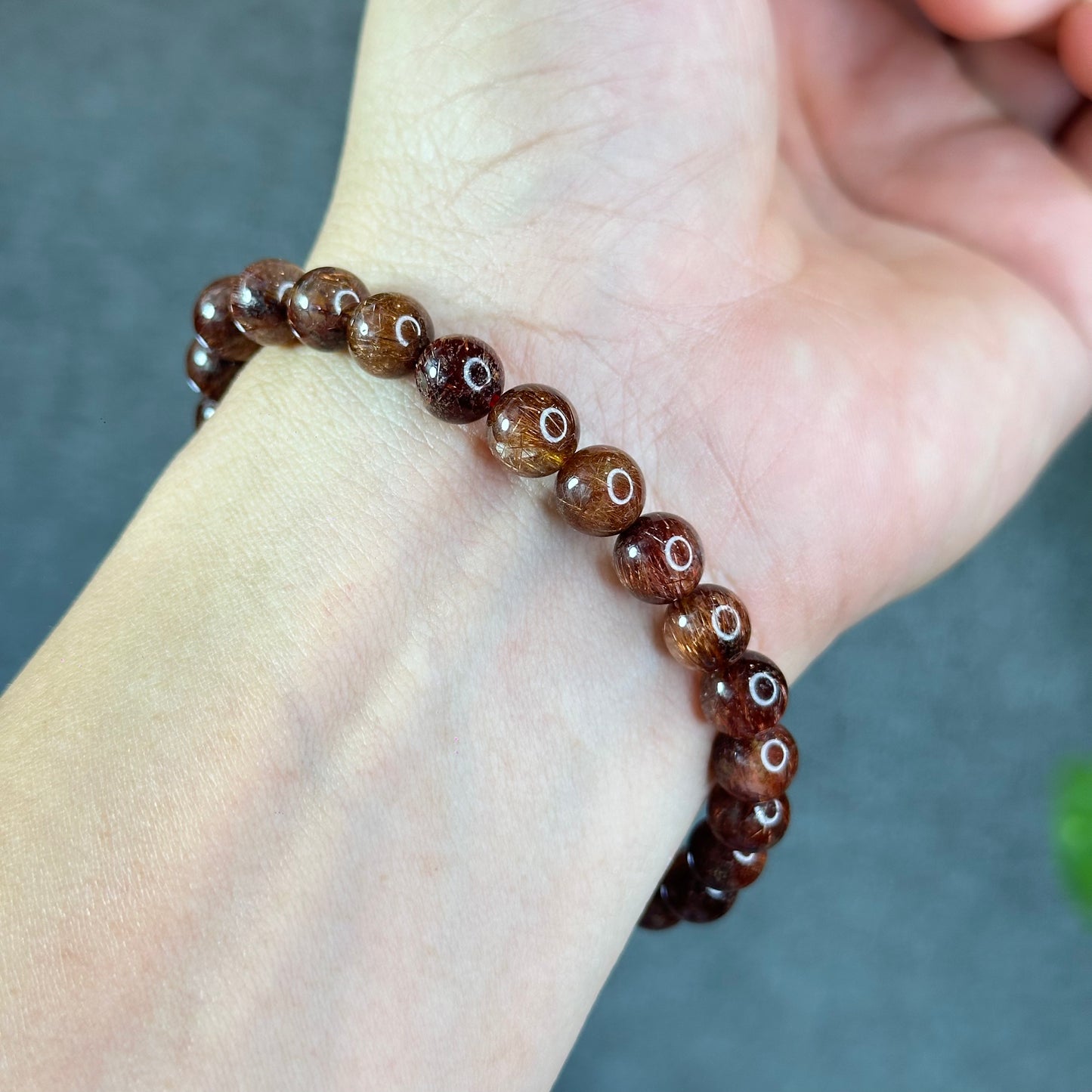 Natural Brown Rutilated Quartz Bracelet Size 7.5 mm
