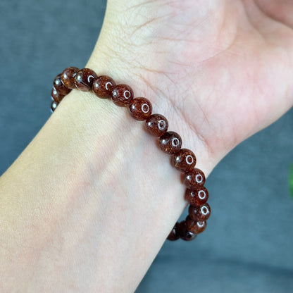 Natural Brown Rutilated Quartz Bracelet Size 7.5 mm