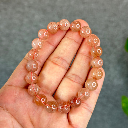 Natural Pink Rutilated Quartz Bracelet Size 9 mm