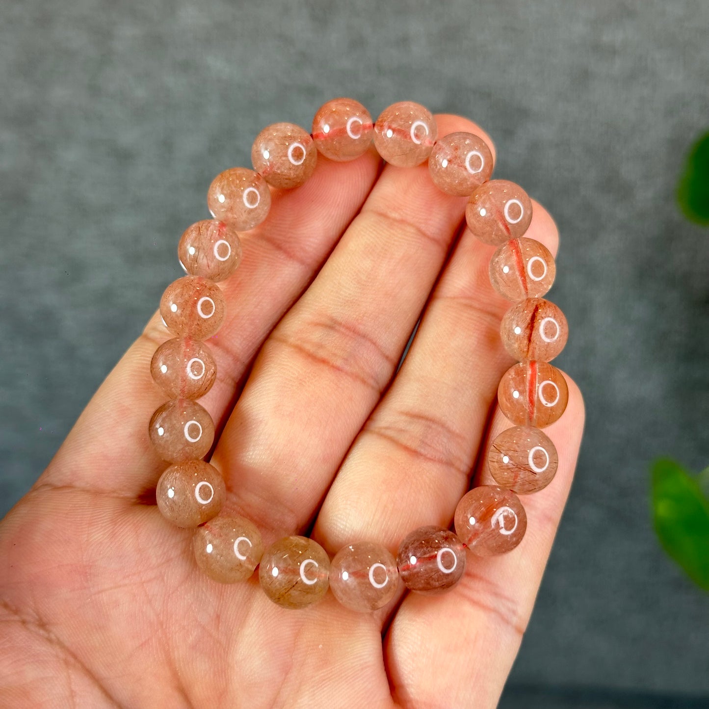Natural Pink Rutilated Quartz Bracelet Size 9 mm
