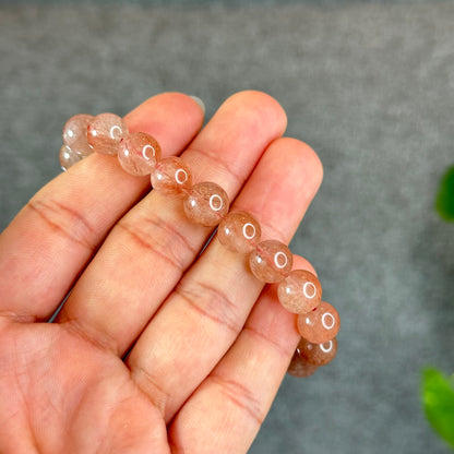 Natural Pink Rutilated Quartz Bracelet Size 9 mm