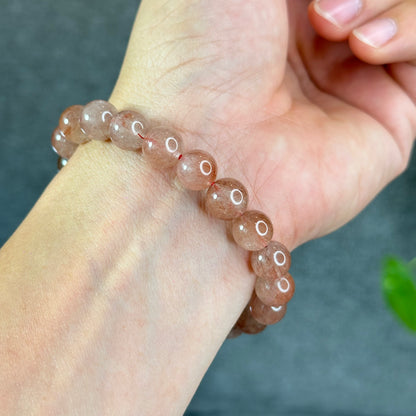 Natural Pink Rutilated Quartz Bracelet Size 9 mm