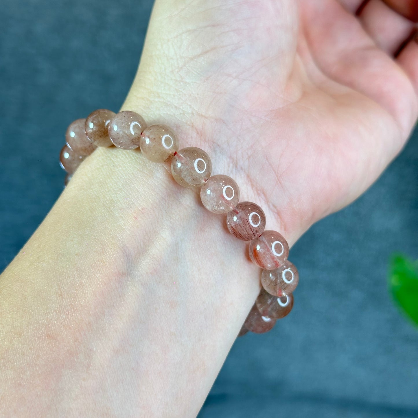 Natural Pink Rutilated Quartz Bracelet Size 9 mm