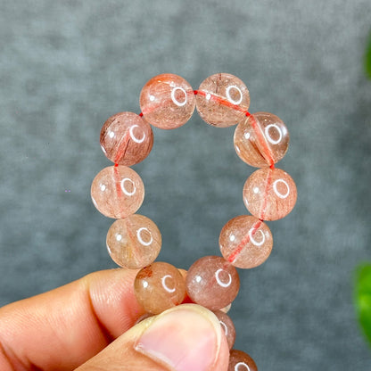 Natural Pink Rutilated Quartz Bracelet Size 9 mm