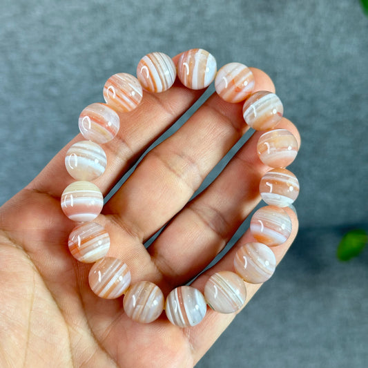 Botswana Pink Light Stripes Natural Agate Bracelet Size 12.5 mm
