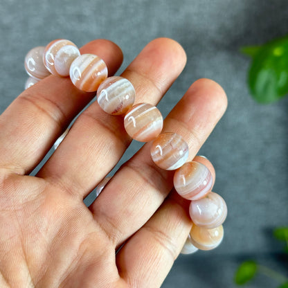 Botswana Pink Light Stripes Natural Agate Bracelet Size 12.5 mm