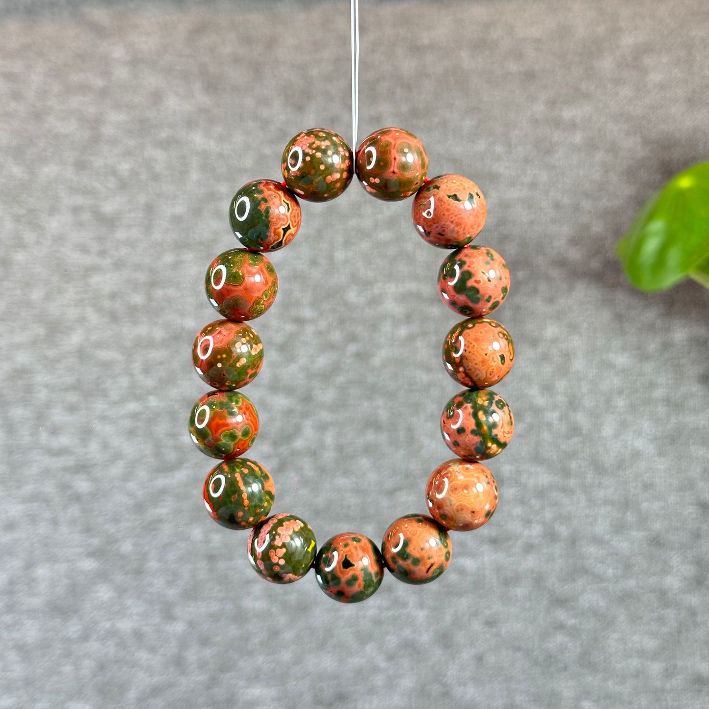 Green and Pink Natural Ocean Jasper  Bracelet Size 14 mm