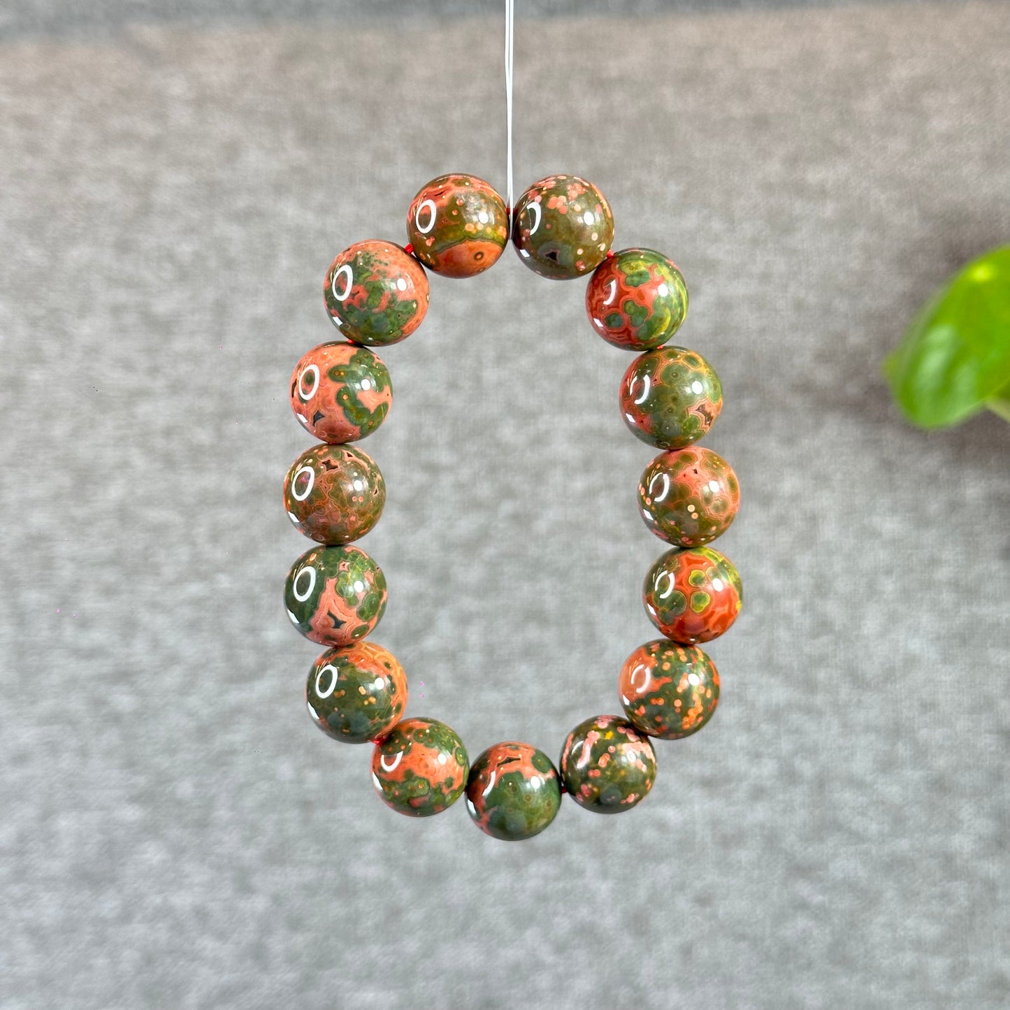 Green and Pink Natural Ocean Jasper  Bracelet Size 14 mm