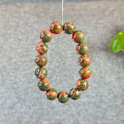 Green and Pink Natural Ocean Jasper  Bracelet Size 14 mm