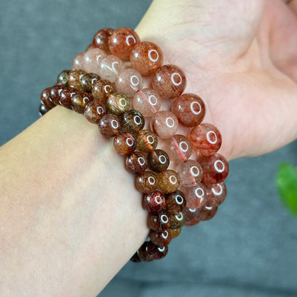 Natural Pink Rutilated Quartz Bracelet Size 9 mm