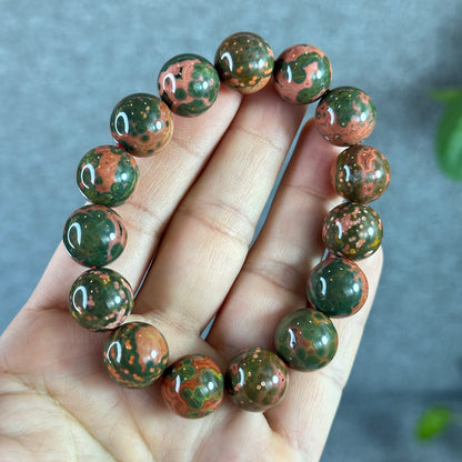 Green and Pink Natural Ocean Jasper  Bracelet Size 14 mm
