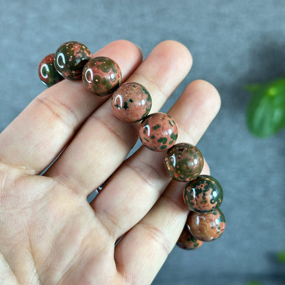 Green and Pink Natural Ocean Jasper  Bracelet Size 14 mm