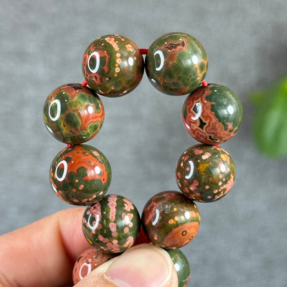 Green and Pink Natural Ocean Jasper  Bracelet Size 14 mm