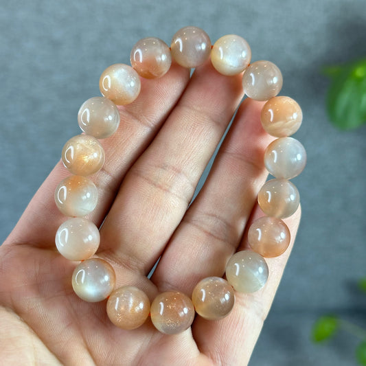 Natural Peach Sunstone Moonstone Bracelet Size 11.4 mm