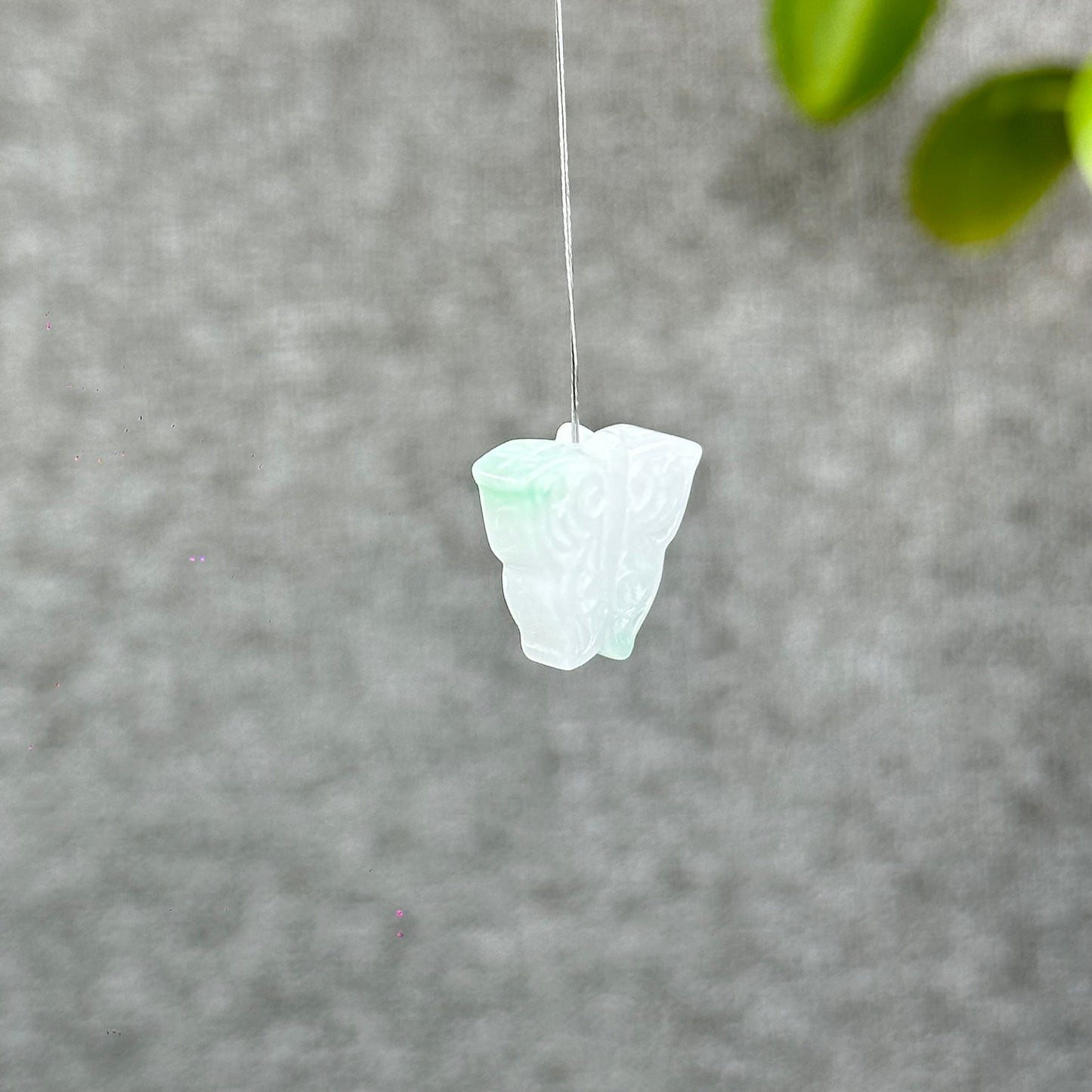 Natural Ivory Purple with Touch of Apple Green Butterfly Jadiete Jade Charm