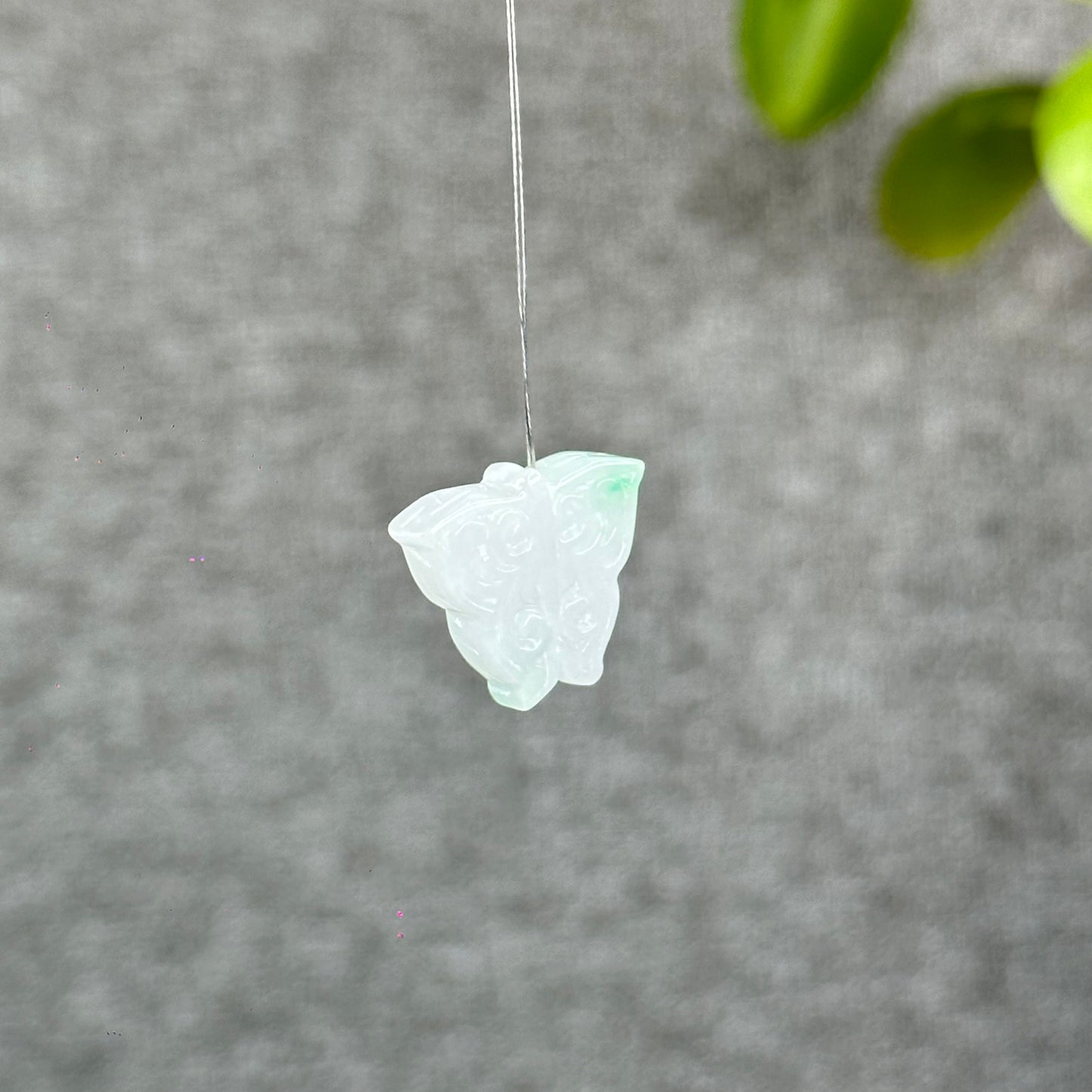 Natural Ivory Purple with Touch of Apple Green Butterfly Jadiete Jade Charm