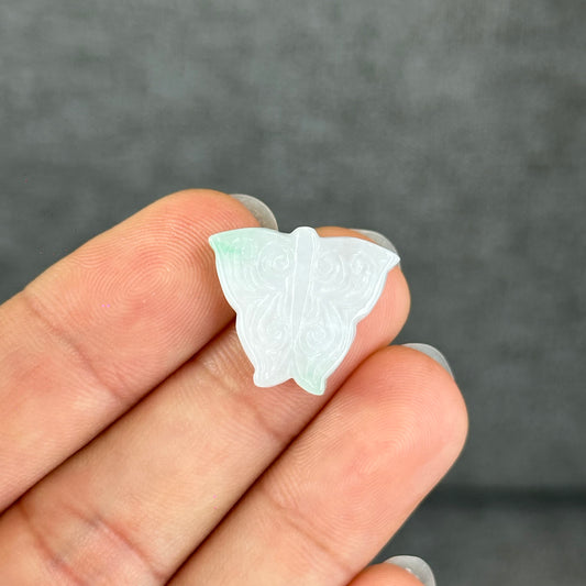 Natural Ivory Purple with Touch of Apple Green Butterfly Jadiete Jade Charm
