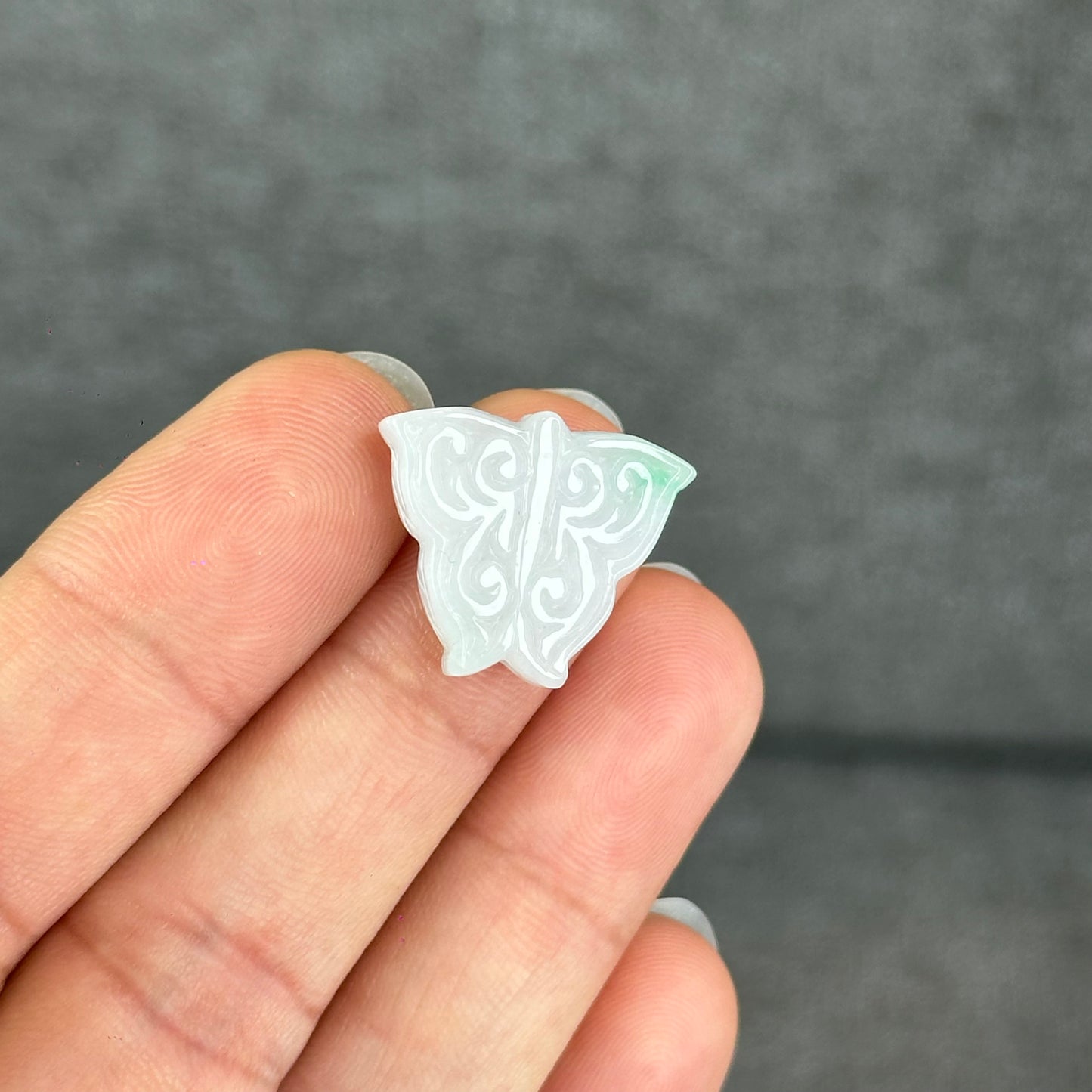 Natural Ivory Purple with Touch of Apple Green Butterfly Jadiete Jade Charm