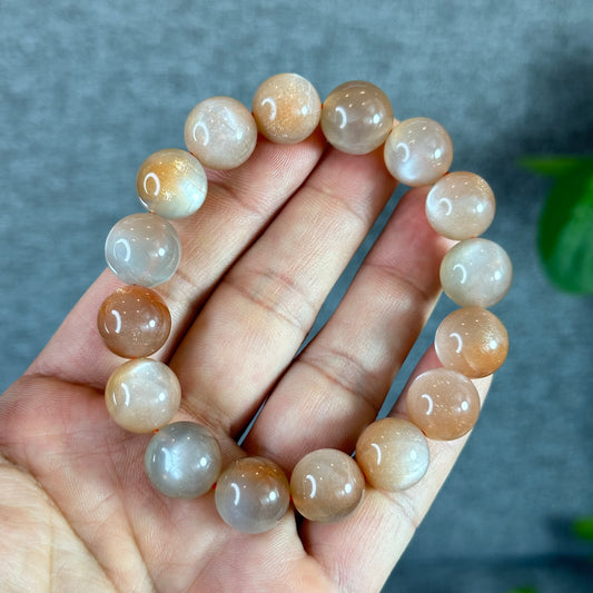 Natural Peach Sunstone Moonstone Bracelet Size 13 mm