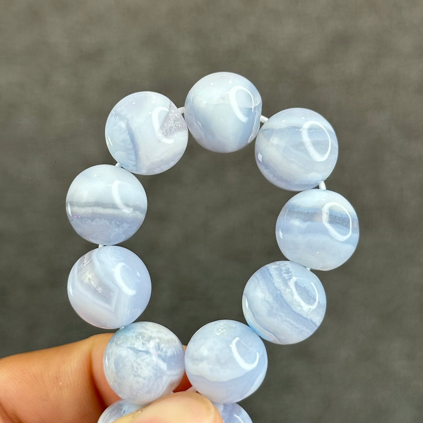 Natural Blue Lace Agate Bracelet Size 13.3 mm