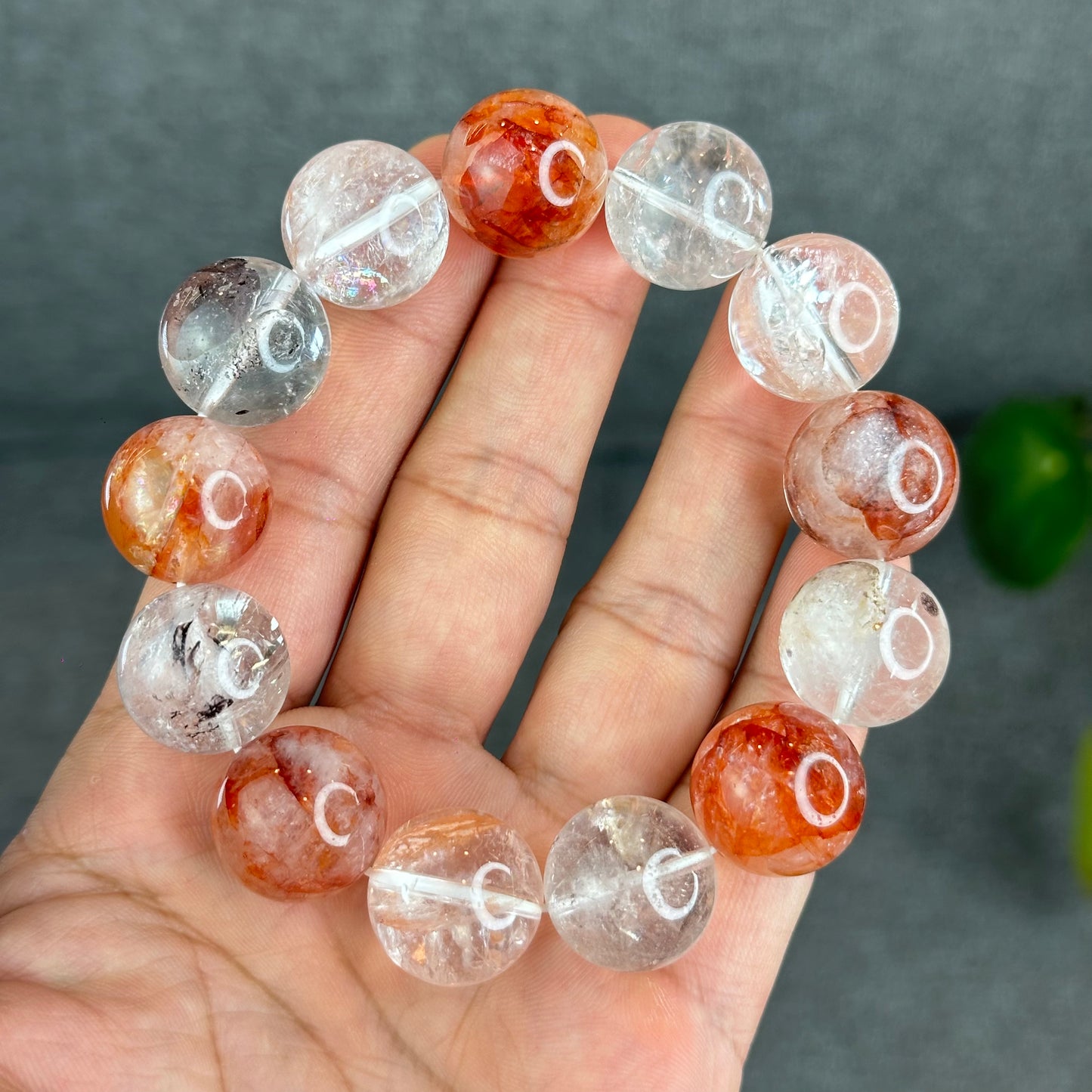 Natural Herkimer mixed Fire Quartz Bracelet Size 17 mm
