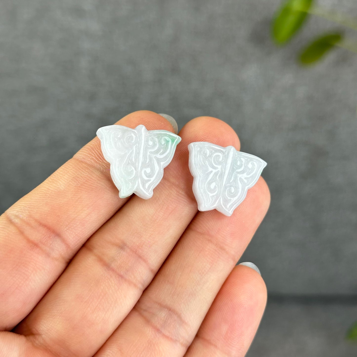 Natural Ivory Purple with Touch of Apple Green Butterfly Jadiete Jade Charm