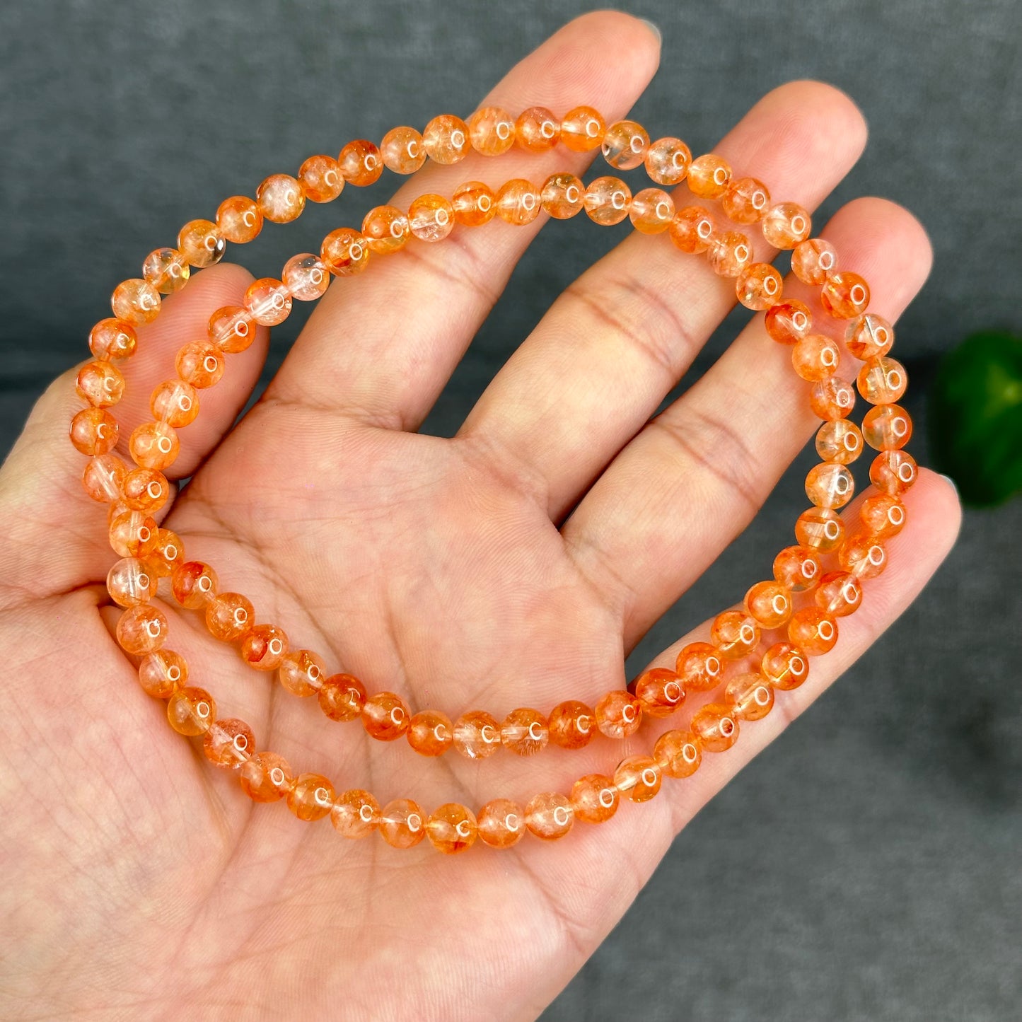 Natural Fire Quartz Triple Wrap Bracelet Size 6 mm