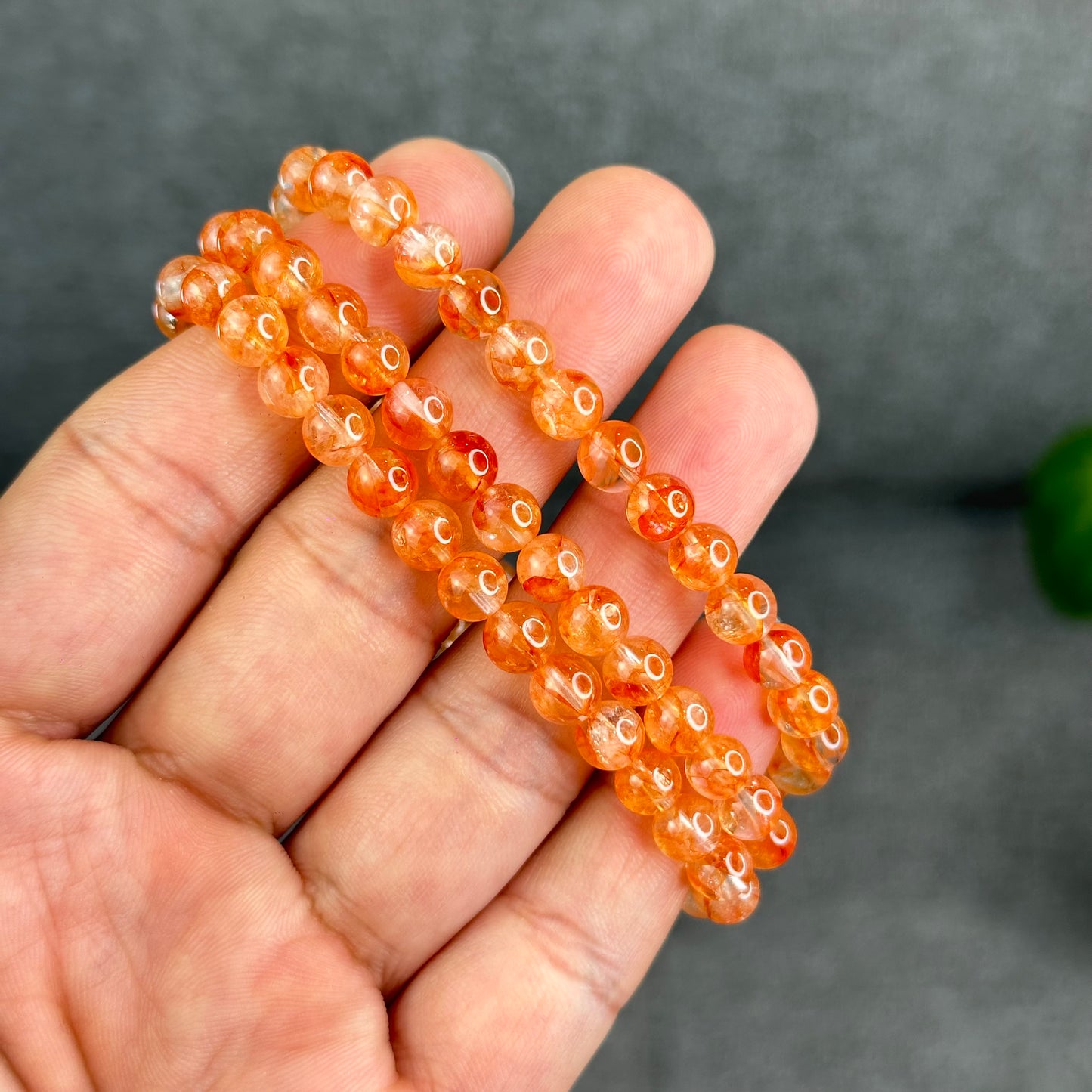Natural Fire Quartz Triple Wrap Bracelet Size 6 mm