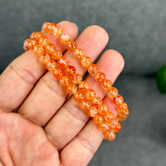 Natural Fire Quartz Triple Wrap Bracelet Size 6 mm