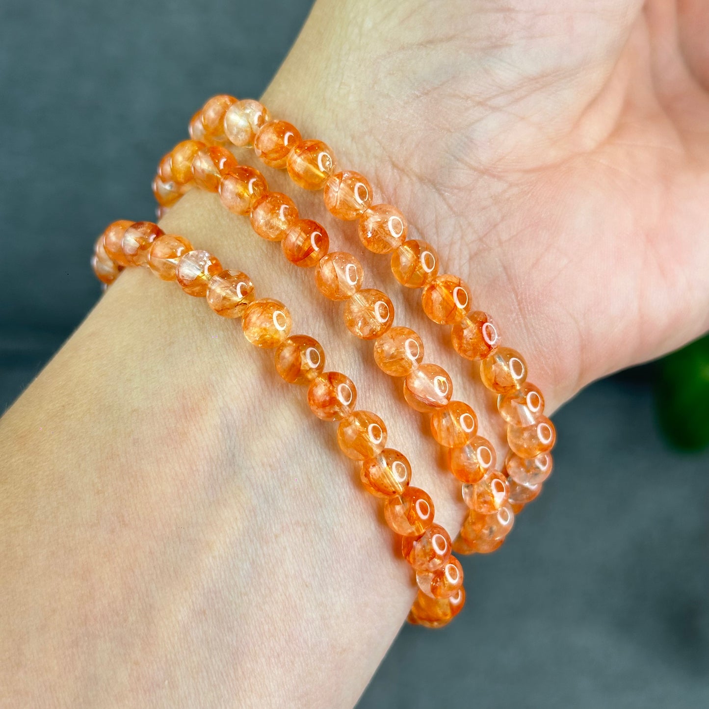 Natural Fire Quartz Triple Wrap Bracelet Size 6 mm