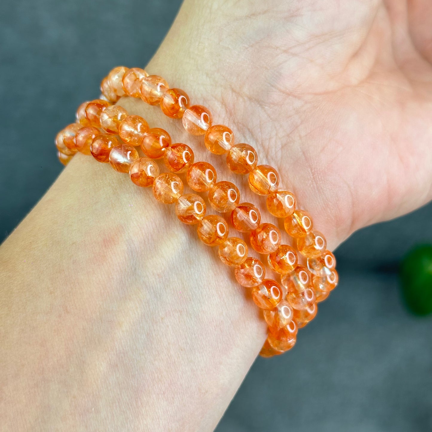 Natural Fire Quartz Triple Wrap Bracelet Size 6 mm