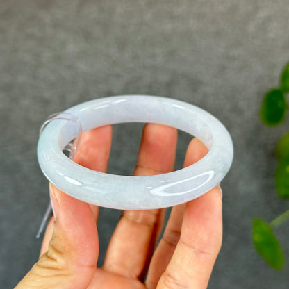 Natural Light Green with Purple Undertone Semi-Translucent Jadeite Jade Bangle Leaf Style Size 56.8 mm