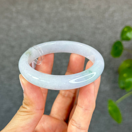 Natural Light Green with Purple Undertone Semi-Translucent Jadeite Jade Bangle Leaf Style Size 56.8 mm