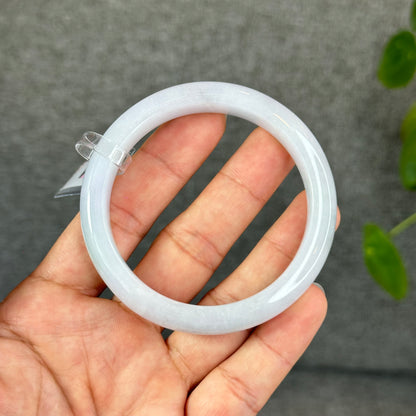Natural Light Green with Purple Undertone Semi-Translucent Jadeite Jade Bangle Leaf Style Size 56.8 mm