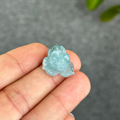 Natural Translucent Floral Water Green Lotus Jadeite Jade Charm
