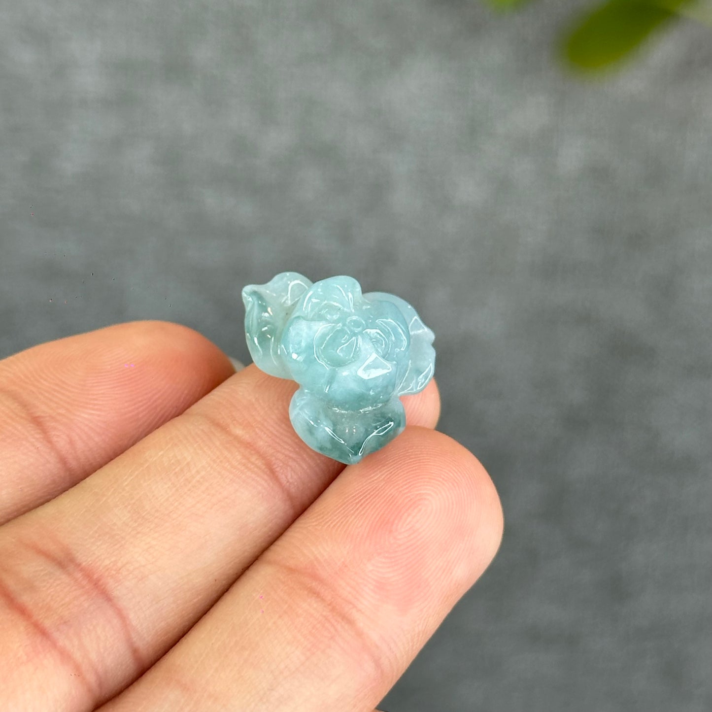 Natural Translucent Floral Water Green Lotus Jadeite Jade Charm