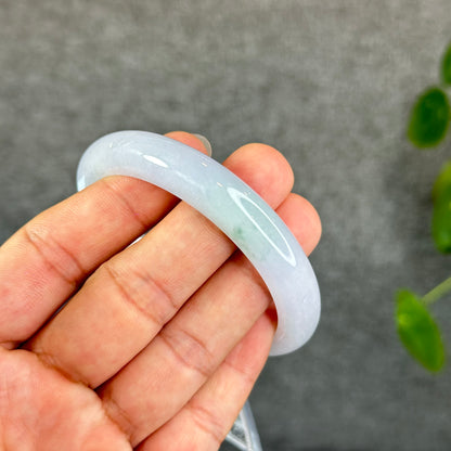 Natural Light Green with Purple Undertone Semi-Translucent Jadeite Jade Bangle Leaf Style Size 56.8 mm