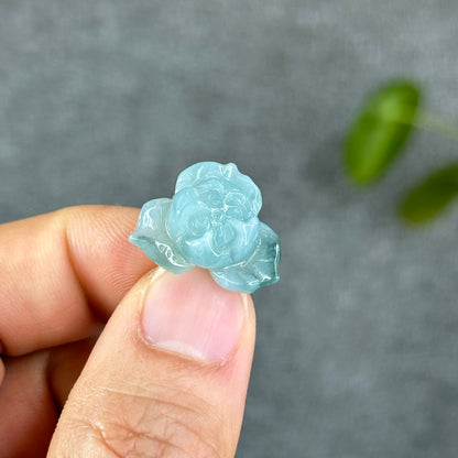 Natural Translucent Floral Water Green Lotus Jadeite Jade Charm