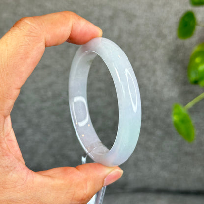 Natural Light Green with Purple Undertone Semi-Translucent Jadeite Jade Bangle Leaf Style Size 56.8 mm