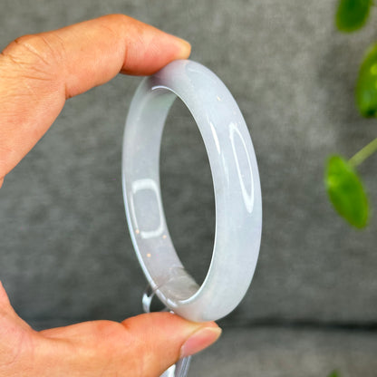 Natural Light Green with Purple Undertone Semi-Translucent Jadeite Jade Bangle Leaf Style Size 56.8 mm