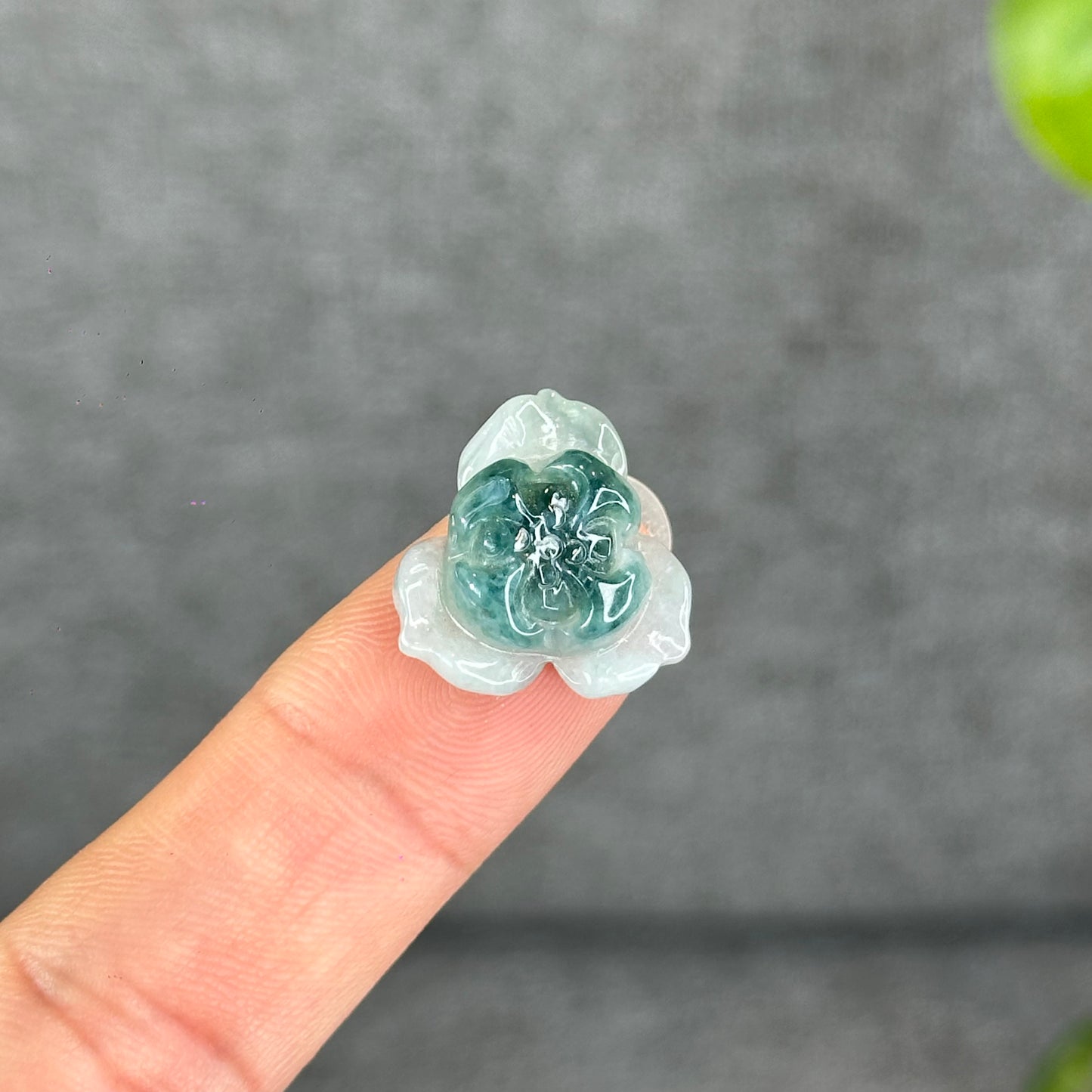 Natural Semi-Translucent Floral Water Green Lotus Jadeite Jade Charm