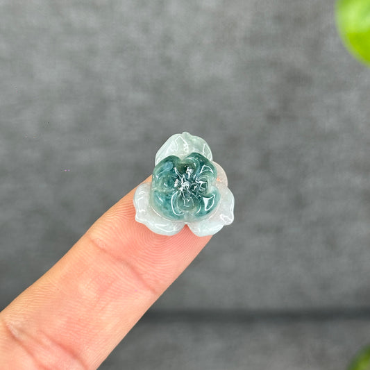 Natural Semi-Translucent Floral Water Green Lotus Jadeite Jade Charm