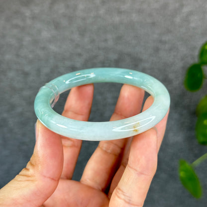 Natural Light Water Green with a Touch of Orange Semi-Translucent Jadeite Jade Bangle Chopstick Styel Size 56.2 mm