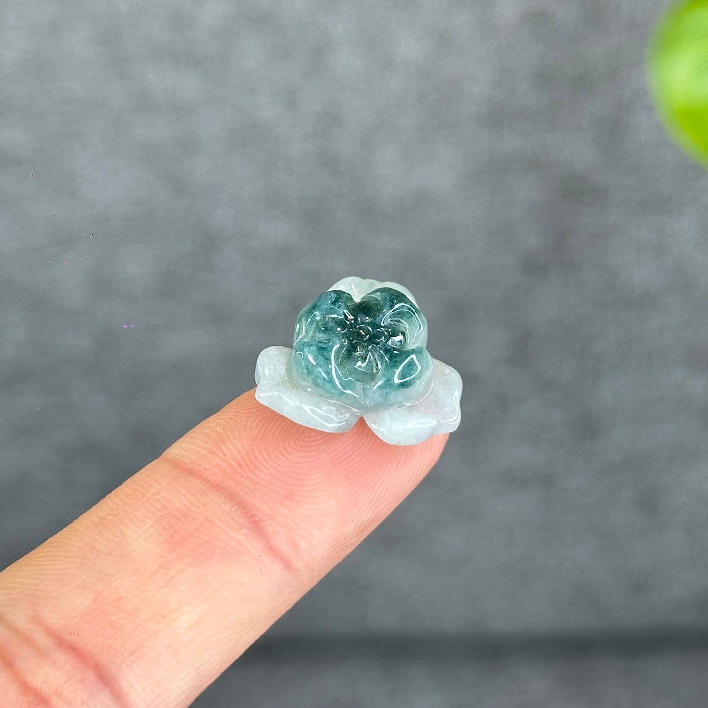 Natural Semi-Translucent Floral Water Green Lotus Jadeite Jade Charm